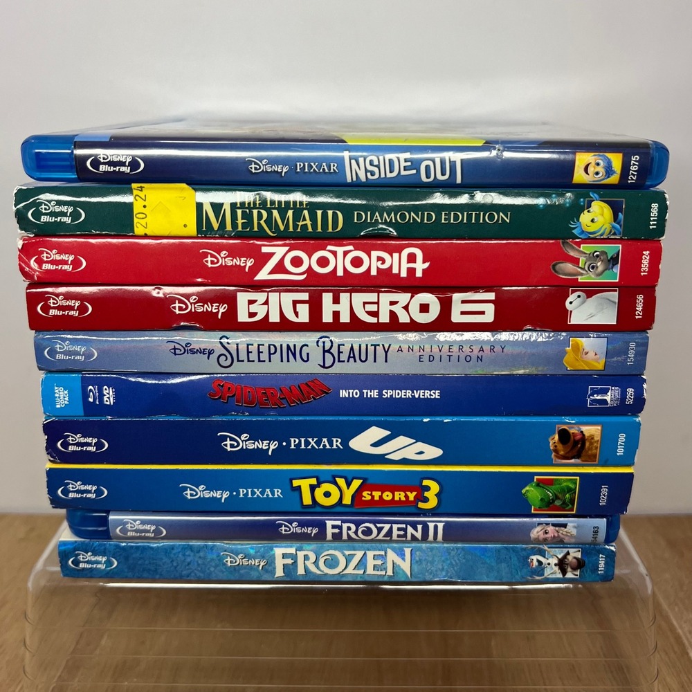 Disney Pixar Blu-ray DVD Bundle Lot of 10 Frozen Spider-Verse Mermaid Toy Story